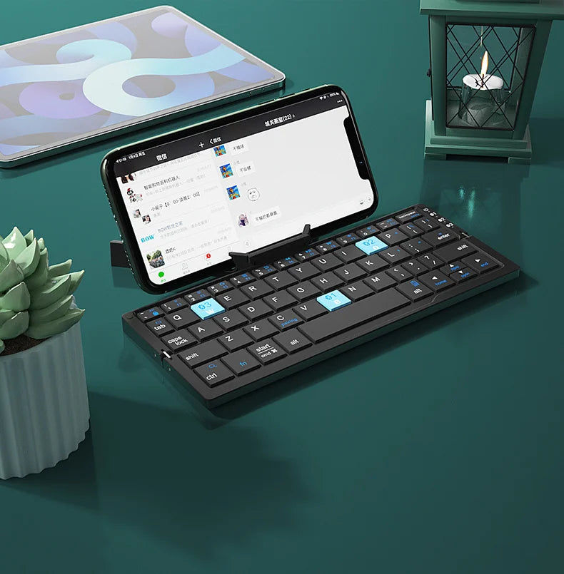 BOW Mini Folding Bluetooth Keyboard Wireless Keypad Support3 Devices With Stand Rechargeable Foldable Keyboard for Phone Tablet