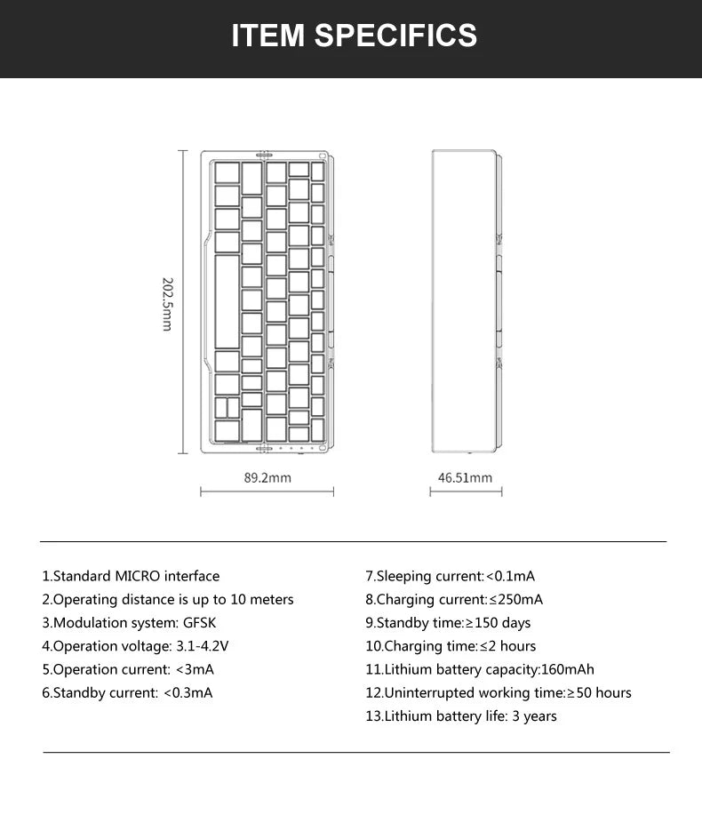 BOW Mini Folding Bluetooth Keyboard Wireless Keypad Support3 Devices With Stand Rechargeable Foldable Keyboard for Phone Tablet
