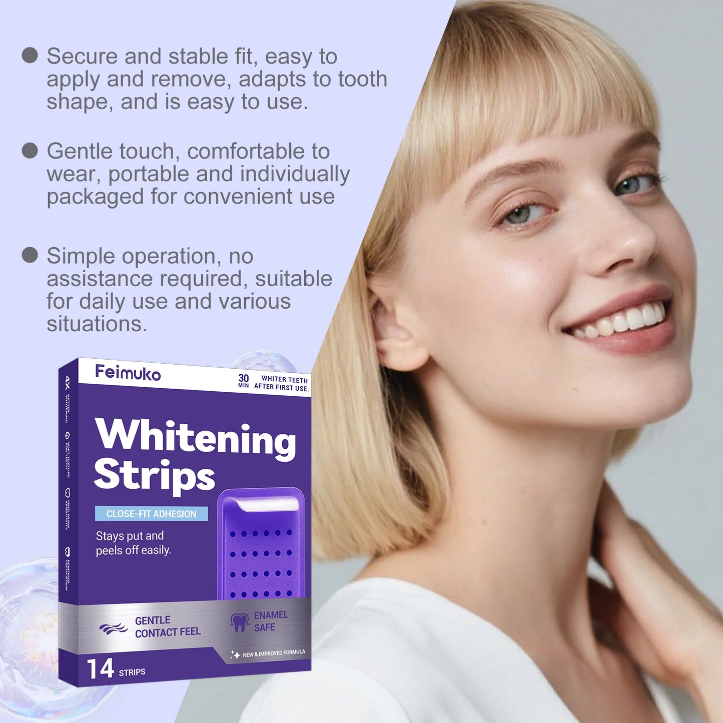 Purple Teeth Whitning Strips Oral Hygiene Mint Fresh Breath Brighten Tooth Bleaching Lasting Oral Care Tooth Brightening Patches