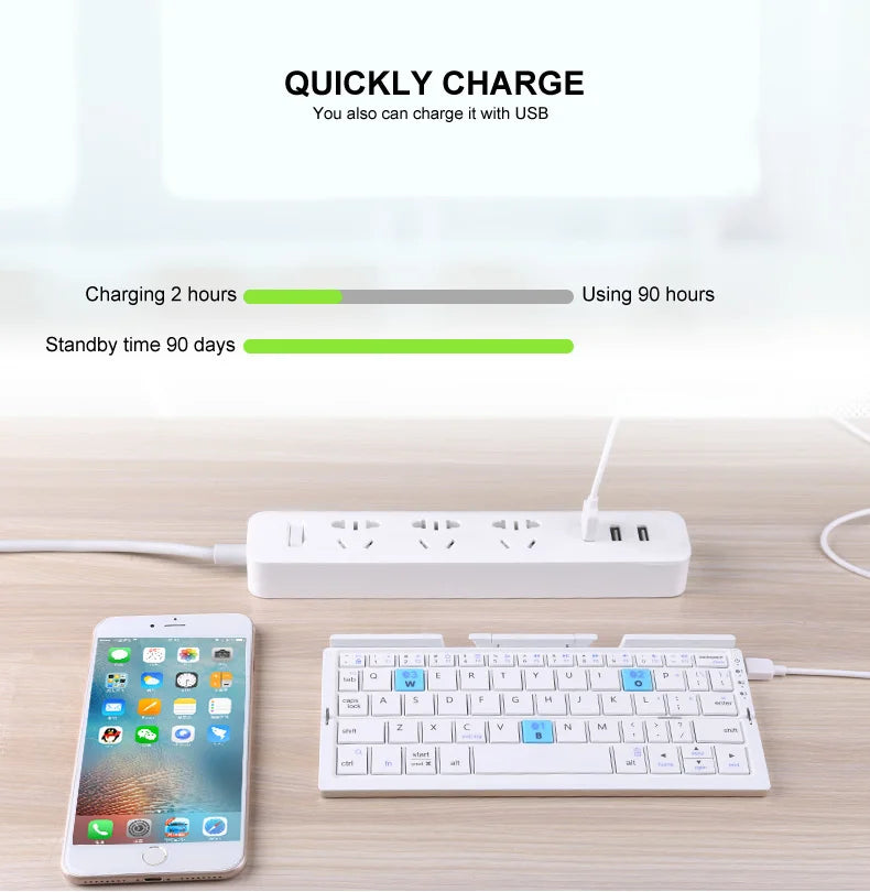 BOW Mini Folding Bluetooth Keyboard Wireless Keypad Support3 Devices With Stand Rechargeable Foldable Keyboard for Phone Tablet