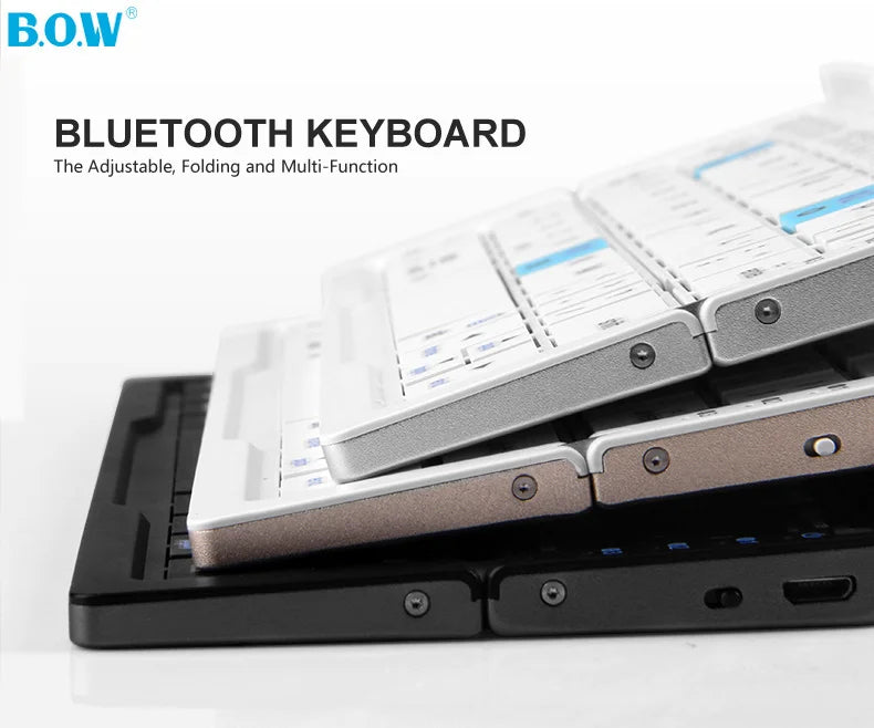 BOW Mini Folding Bluetooth Keyboard Wireless Keypad Support3 Devices With Stand Rechargeable Foldable Keyboard for Phone Tablet