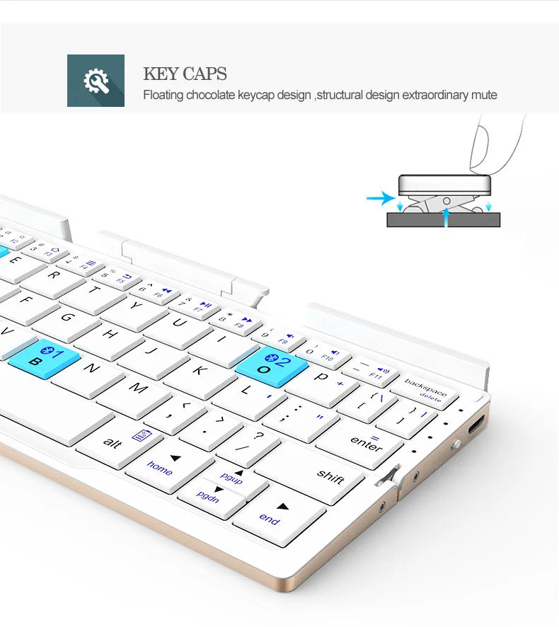 BOW Mini Folding Bluetooth Keyboard Wireless Keypad Support3 Devices With Stand Rechargeable Foldable Keyboard for Phone Tablet