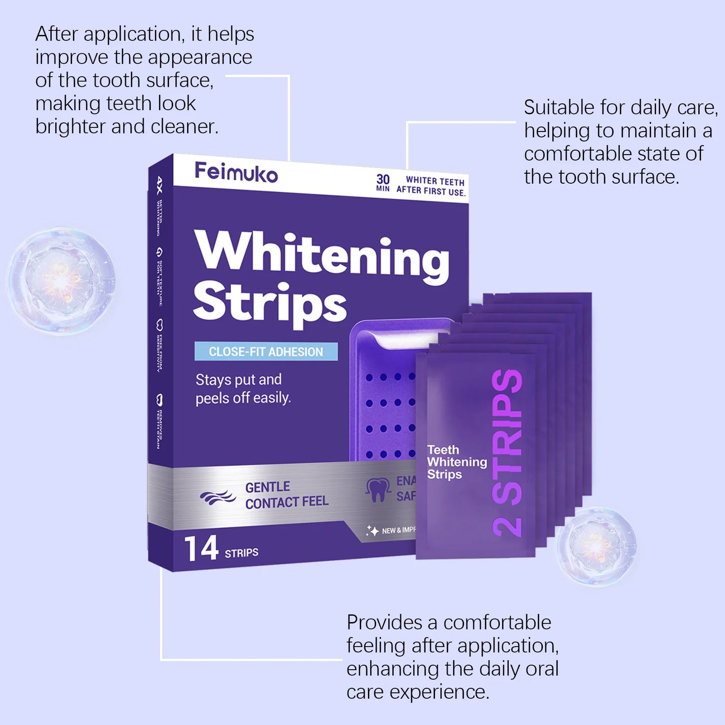 Purple Teeth Whitning Strips Oral Hygiene Mint Fresh Breath Brighten Tooth Bleaching Lasting Oral Care Tooth Brightening Patches